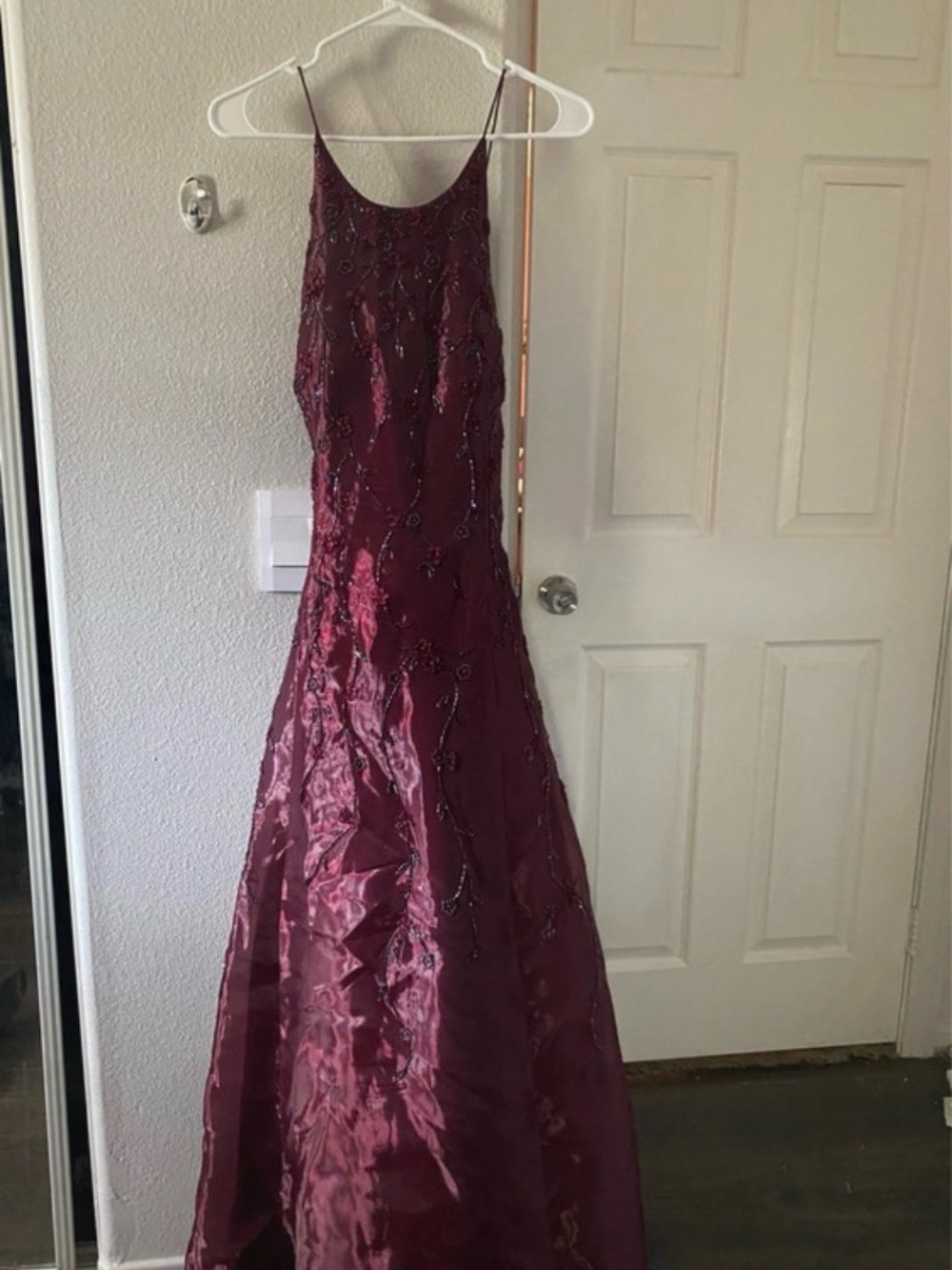 Elegant Burgundy Beaded Prom Dress